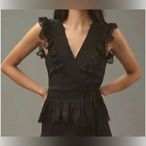 Anthropologie Black Flutter Sleeveless Ruffle top size XS